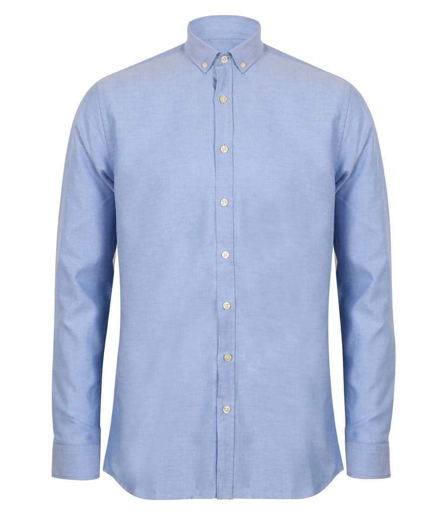Henbury Modern Long Sleeve Regular Fit Oxford Shirt — H512R BLU FRONT