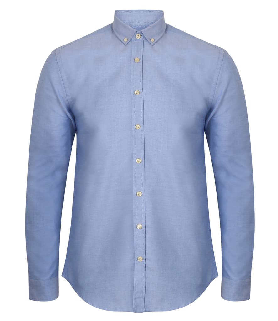 Henbury Modern Long Sleeve Slim Fit Oxford Shirt — H512S BLU FRONT