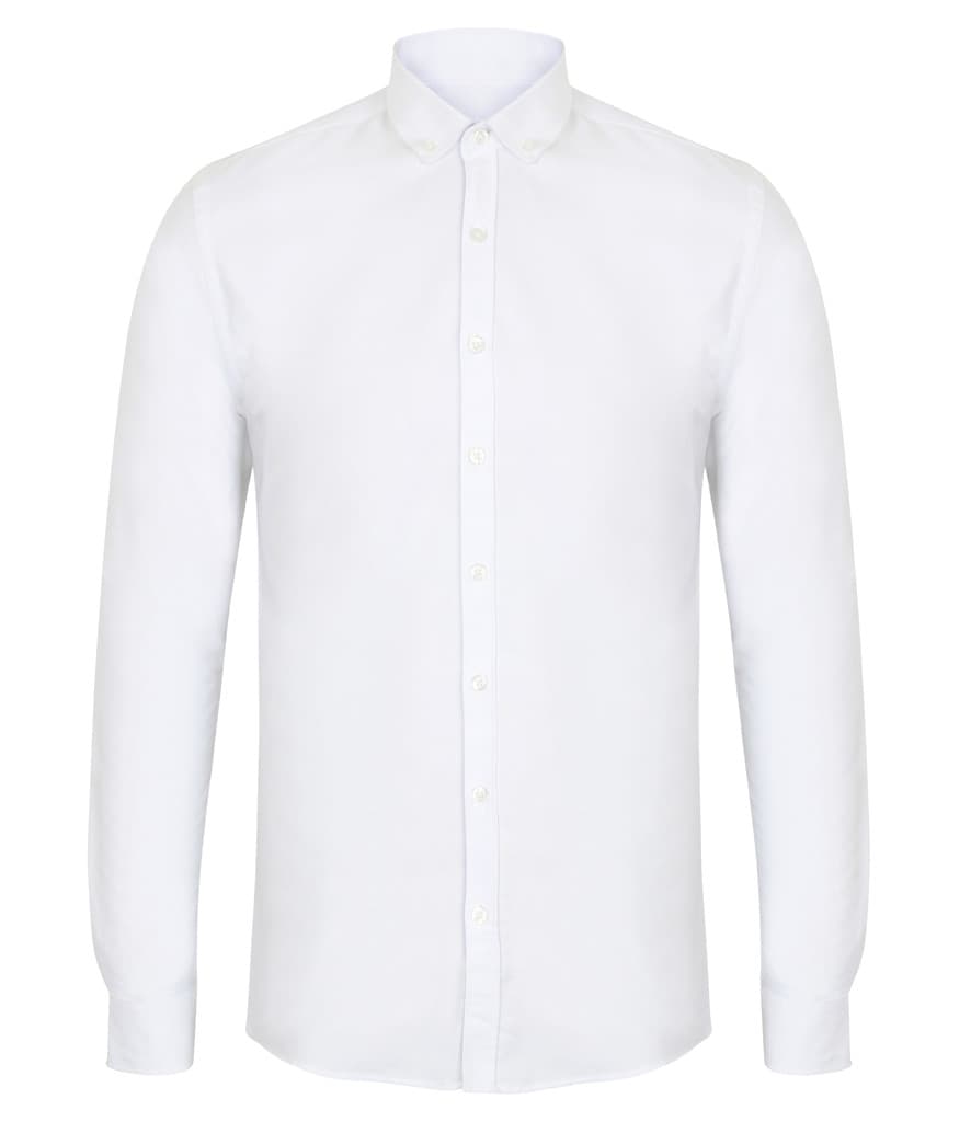 Henbury Modern Long Sleeve Slim Fit Oxford Shirt — H512S WHI FRONT