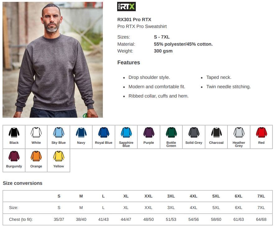 Pro RTX Bundle #1 — RX301 Size Guide 1