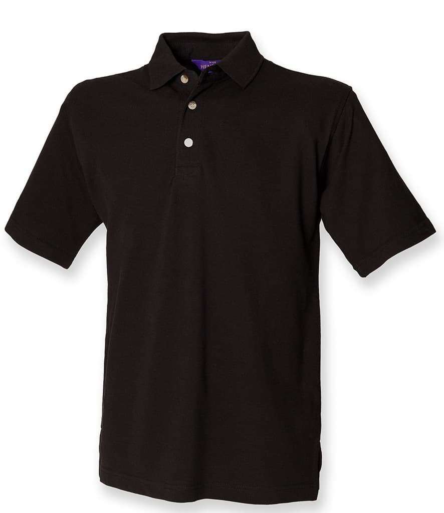 Henbury Modern Fit Cotton Piqué Polo Shirt — H100 BLK FRONT