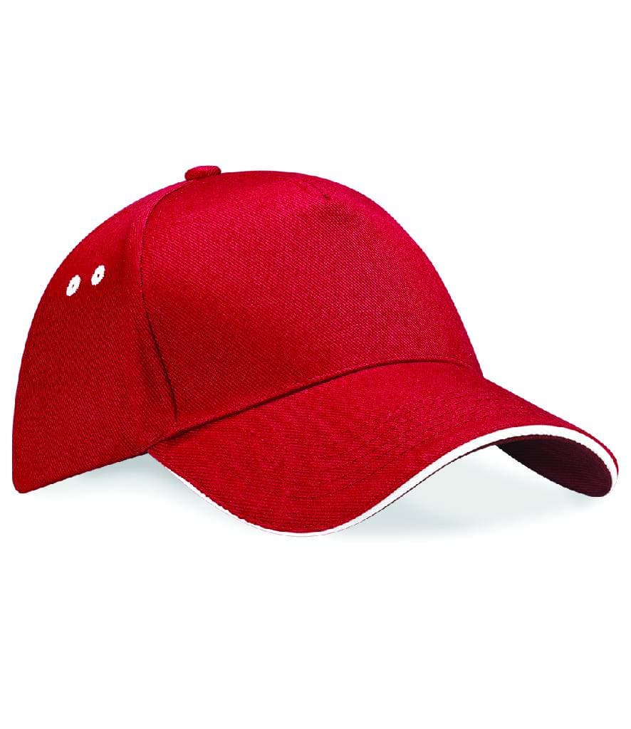 Beechfield Ultimate 5 Panel Cap with Sandwich Peak — BB15C CS_WH FRONT