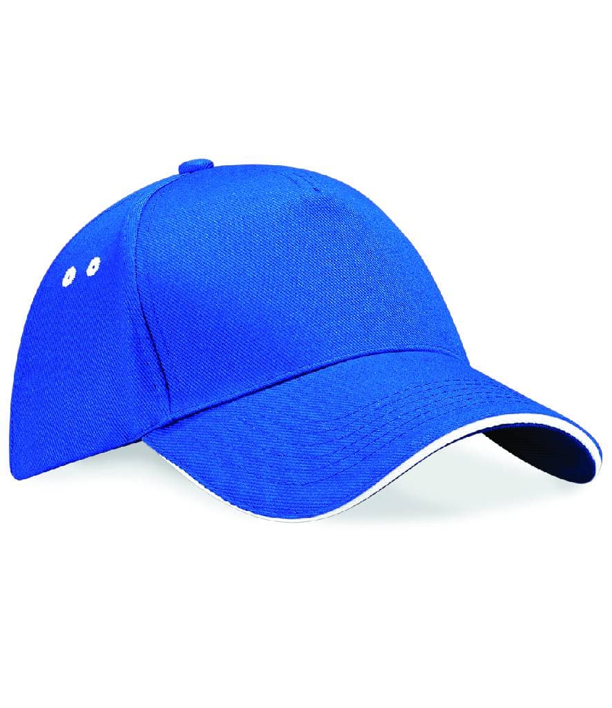 Beechfield Ultimate 5 Panel Cap with Sandwich Peak — BB15C RY_WH FRONT