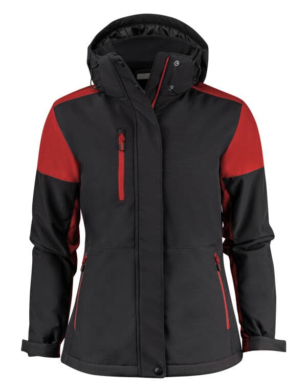 Printer Prime Ladies Padded Softshell Jacket in Black/Red