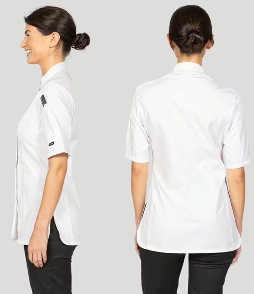 Dennys Ladies Short Sleeve Premium Chef’s Jacket — DE006 WHI MODEL 2