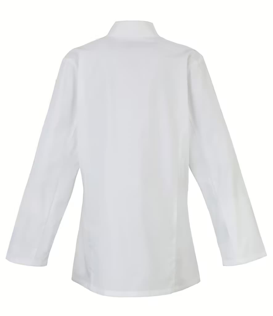 Premier Ladies Long Sleeve Chef’s Jacket — PR671 WHI BACK