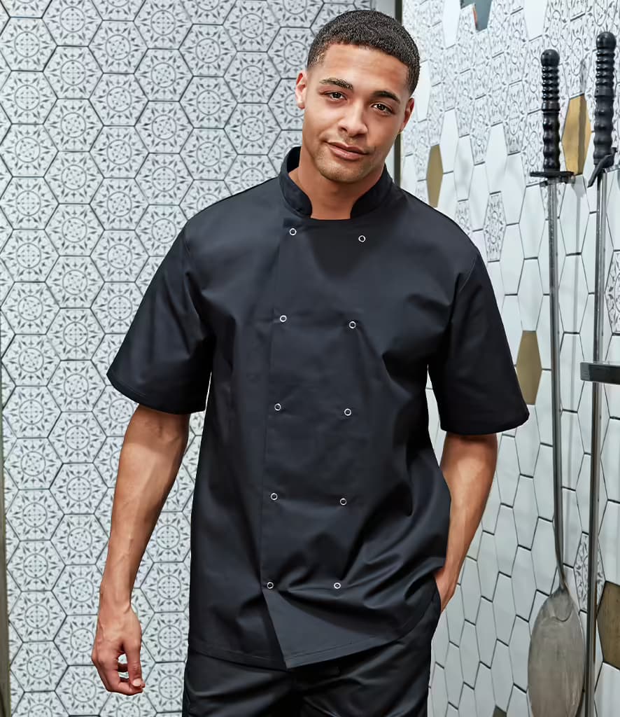 Premier Unisex Short Sleeve Stud Front Chef’s Jacket