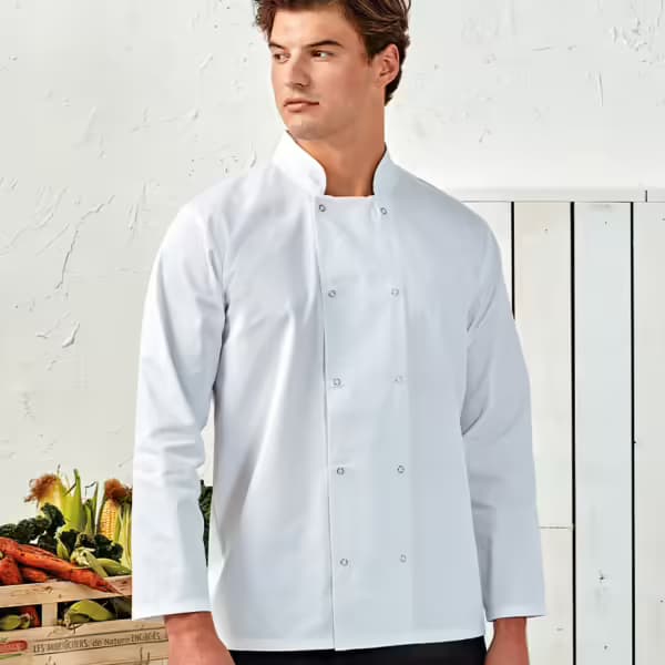 Premier Unisex Long Sleeve Stud Front Chef’s Jacket