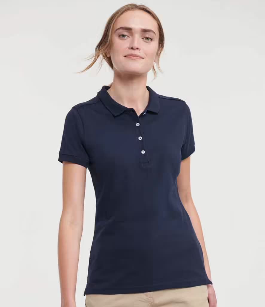 Russell Stretch Pique Polo Shirt (Ladies) — 566F FNA MODEL 1 HERO