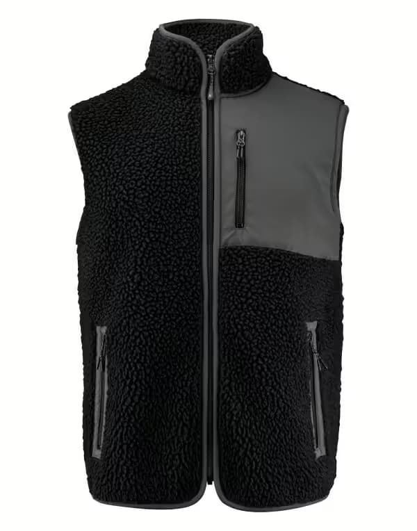 James Harvest Kingsley Sherpa Fleece Unisex Vest in Black