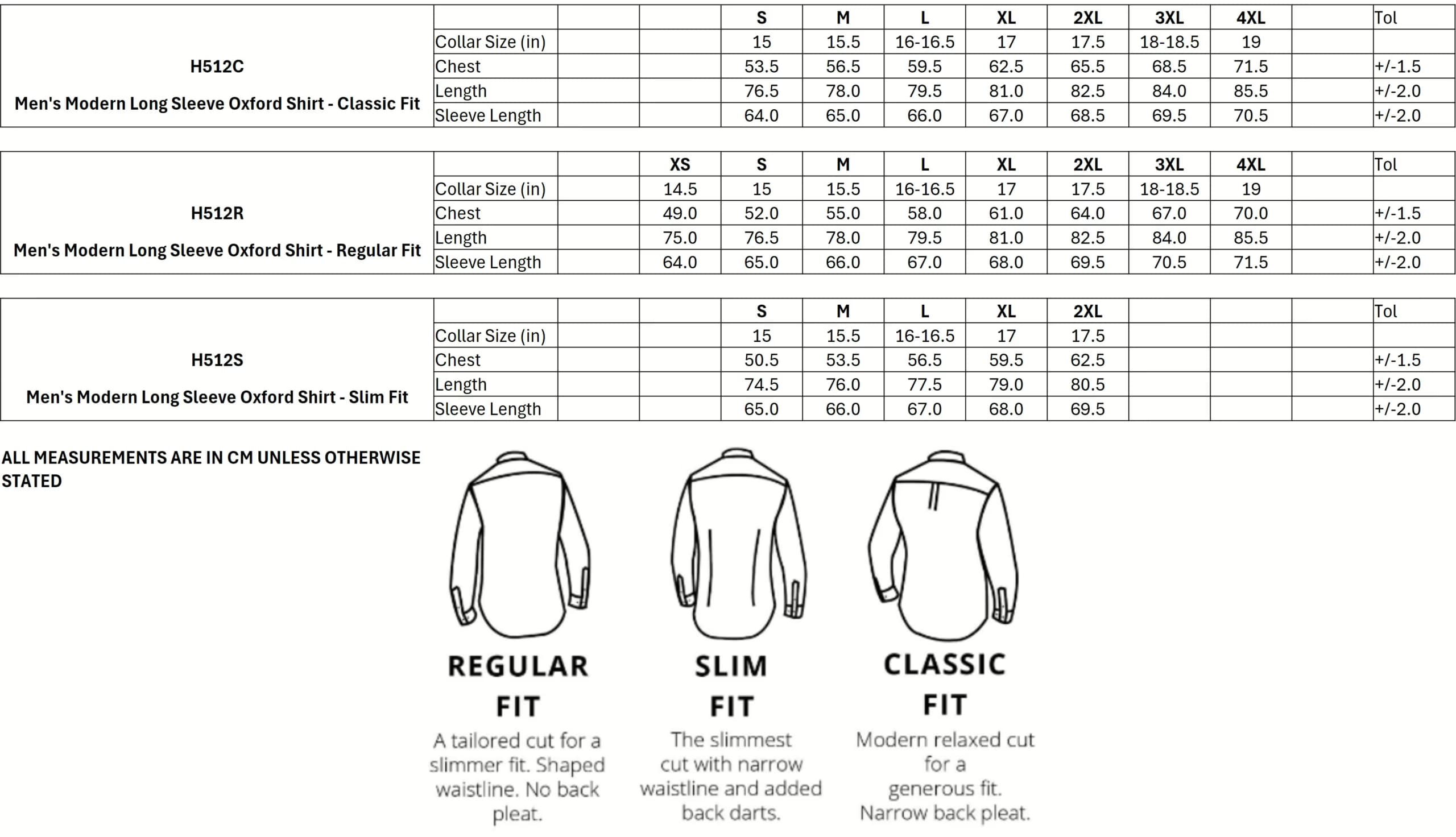 AVK Classic Fit Shirt Henbury H512C — Henbury Shirt Sizing Charts