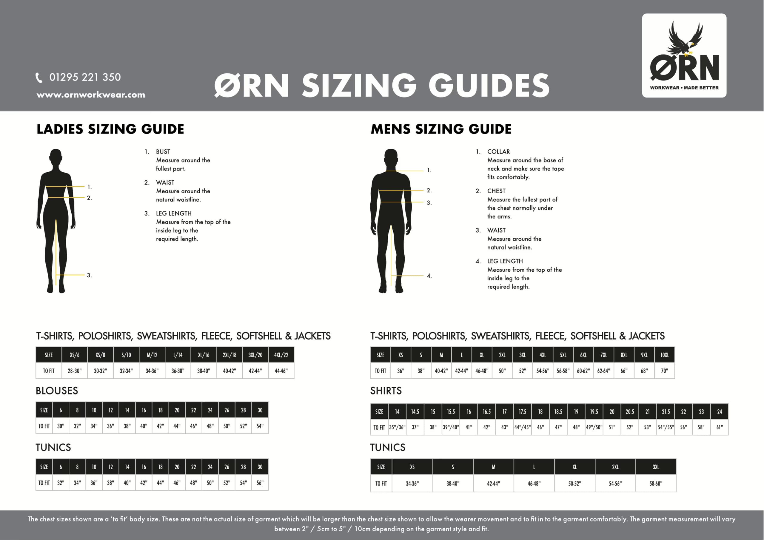 AVK ORN 1130 Unisex T-Shirt (White) — ORN Sizing Chart JPEG