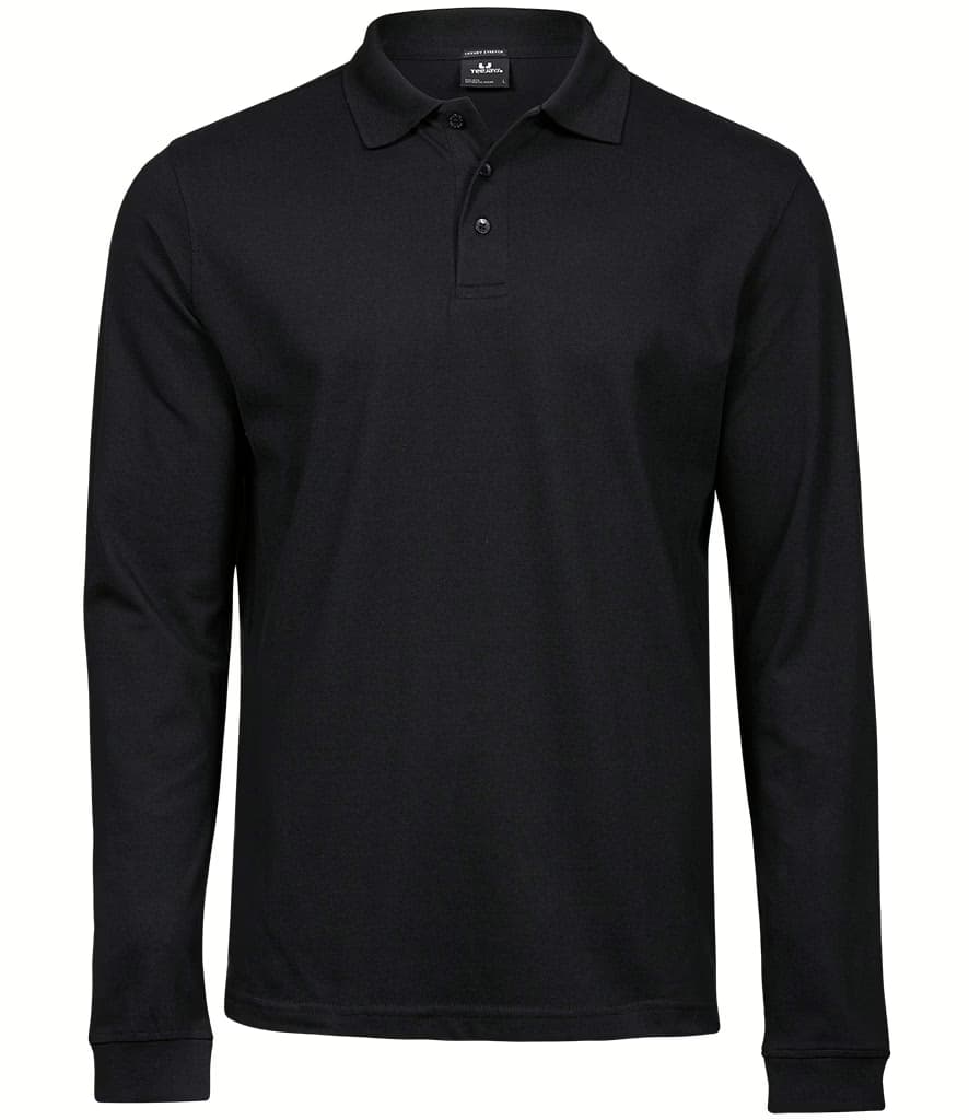 Tee Jays Luxury Stretch Long Sleeve Polo Shirt — T1406 BLK FRONT