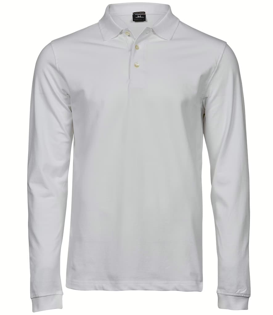 Tee Jays Luxury Stretch Long Sleeve Polo Shirt — T1406 WHI FRONT