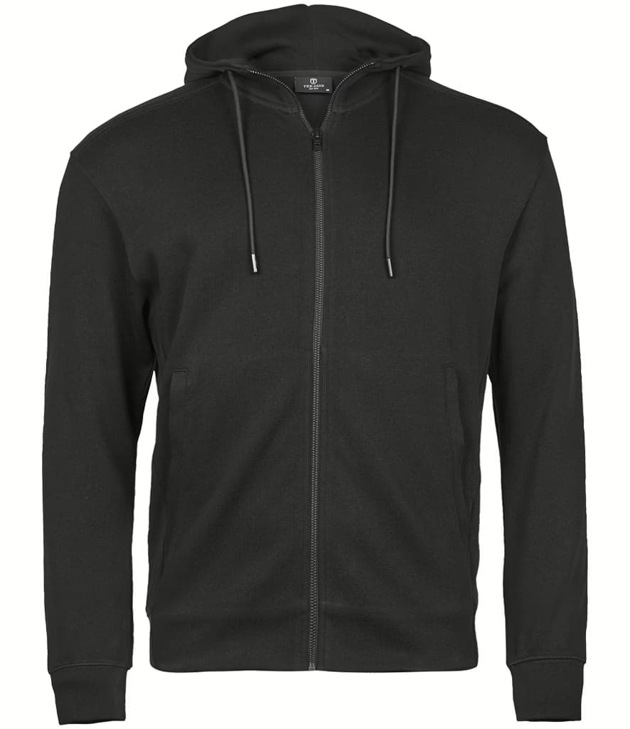 Tee Jays Ribbed Interlock Full Zip Hooded Sweatshirt — T5508 BLK FRONT